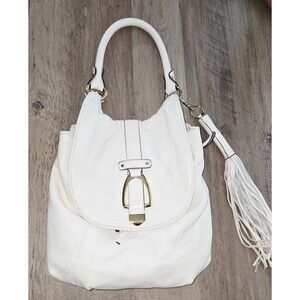 Gilli Got it Love It White Leather Hobo Shoulder Bag Buckle Tassel Gold Hardware
